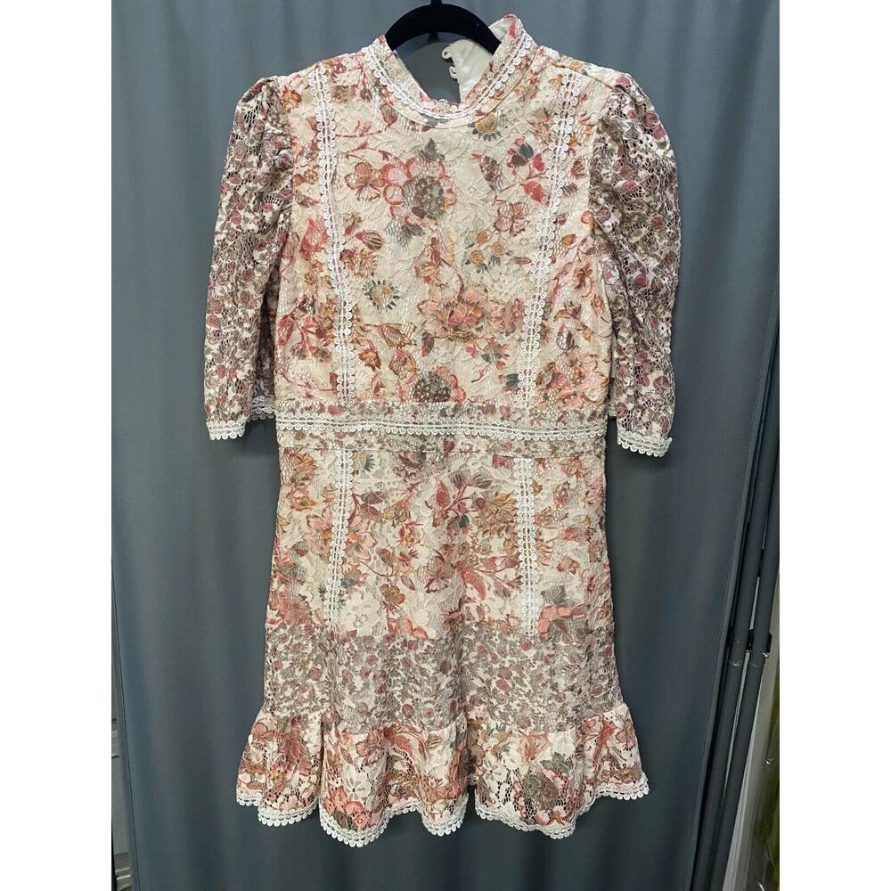 Mackenzie & Me Flutter Mini Dress Womens Large Multicolor Lace Hem A01
